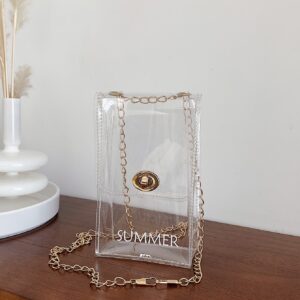 Clear Letter Graphic Turn Lock Flap Chain Phone Wallet