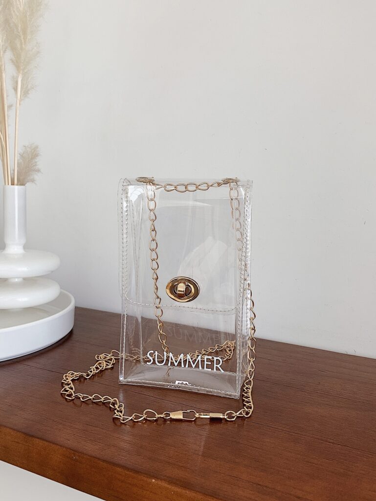 Clear Letter Graphic Turn Lock Flap Chain Phone Wallet