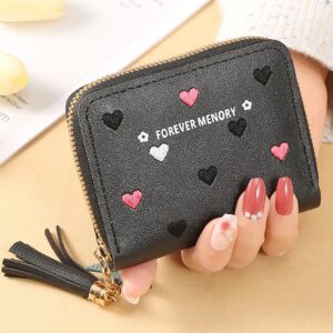Heart Embroidered Small Wallet Letter Graphic Tassel Decor PU